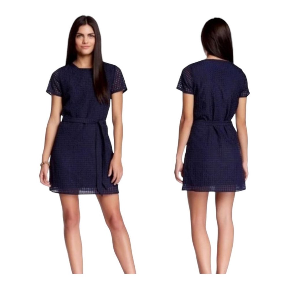 Tulle XS Navy Gingham Patterned Short Sleeve Mini Dress